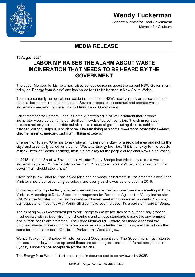 thumbnail of Tuckerman 20240815 Media release from NSW shadow minister for local government