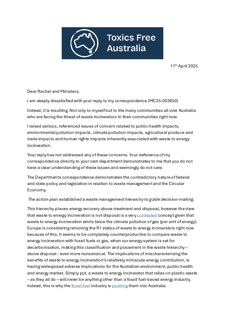 thumbnail of correspondence response to Ministers re W2E inc